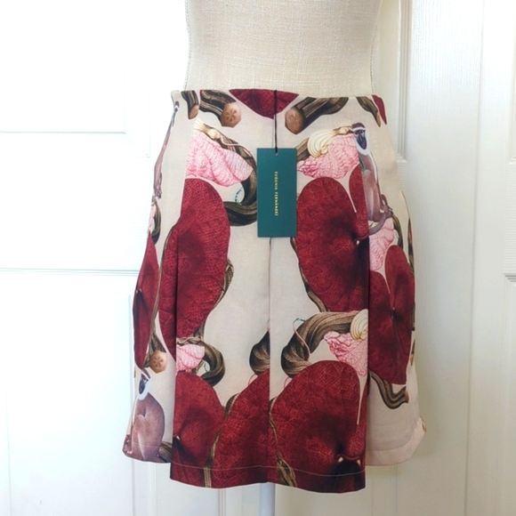 Engenia Fernandez Floral Print with Monkeys - Red and Cream Mini Skirt - Picture 4 of 5